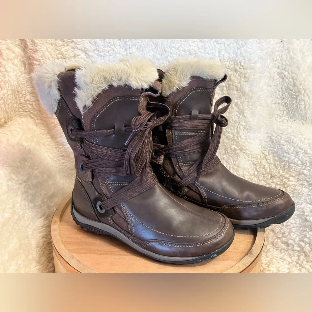 Merrell Nikita Winter Boots Brown Leather Primaloft Waterproof Hiking Size 6 - Picture 1 of 11